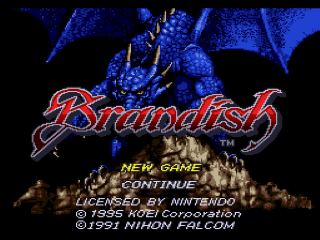 Brandish title screen for Super Nintendo